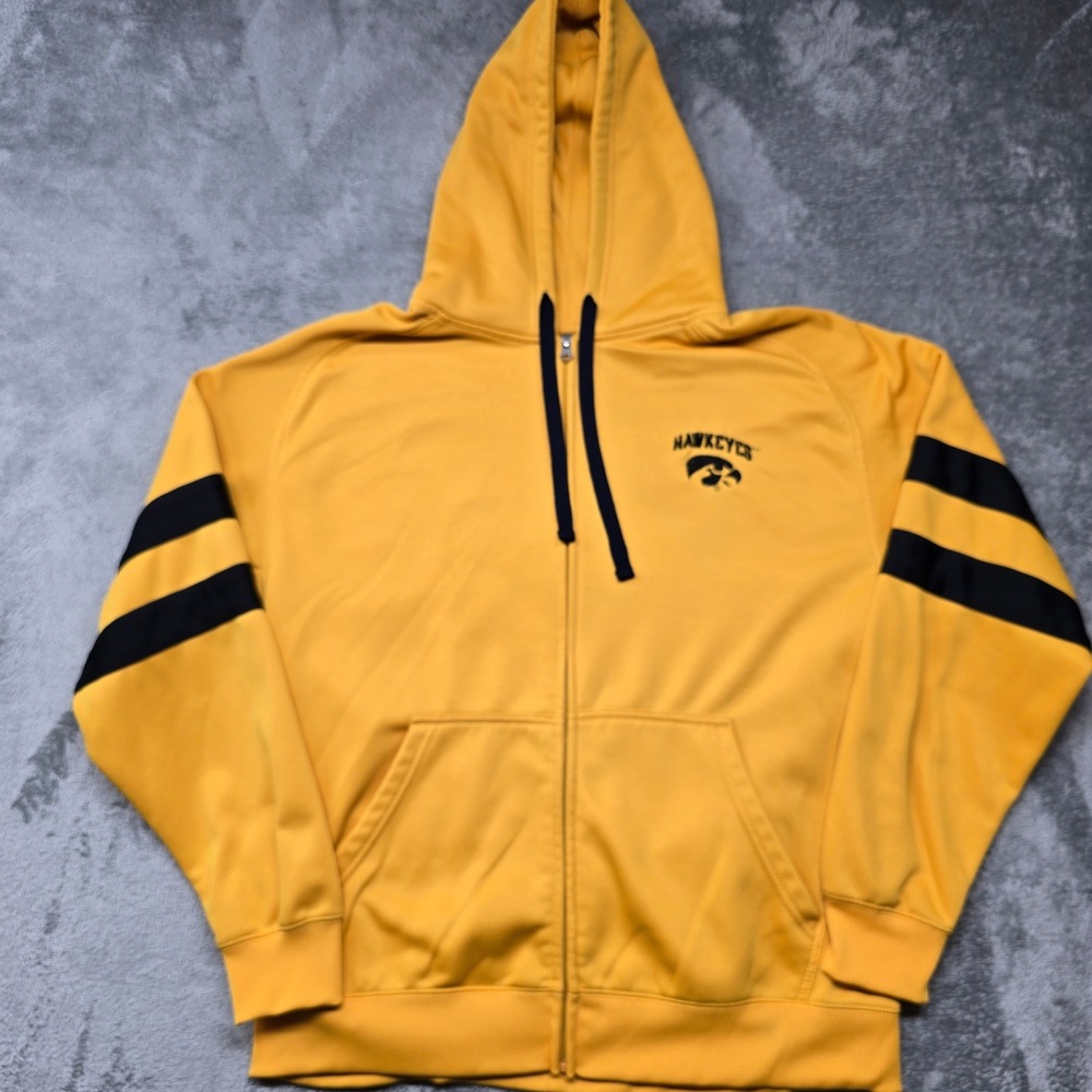 Knights Apparel Iowa Hawkeyes Full Zip Hoodie Mens XL Yellow Varsity Stripe Logo